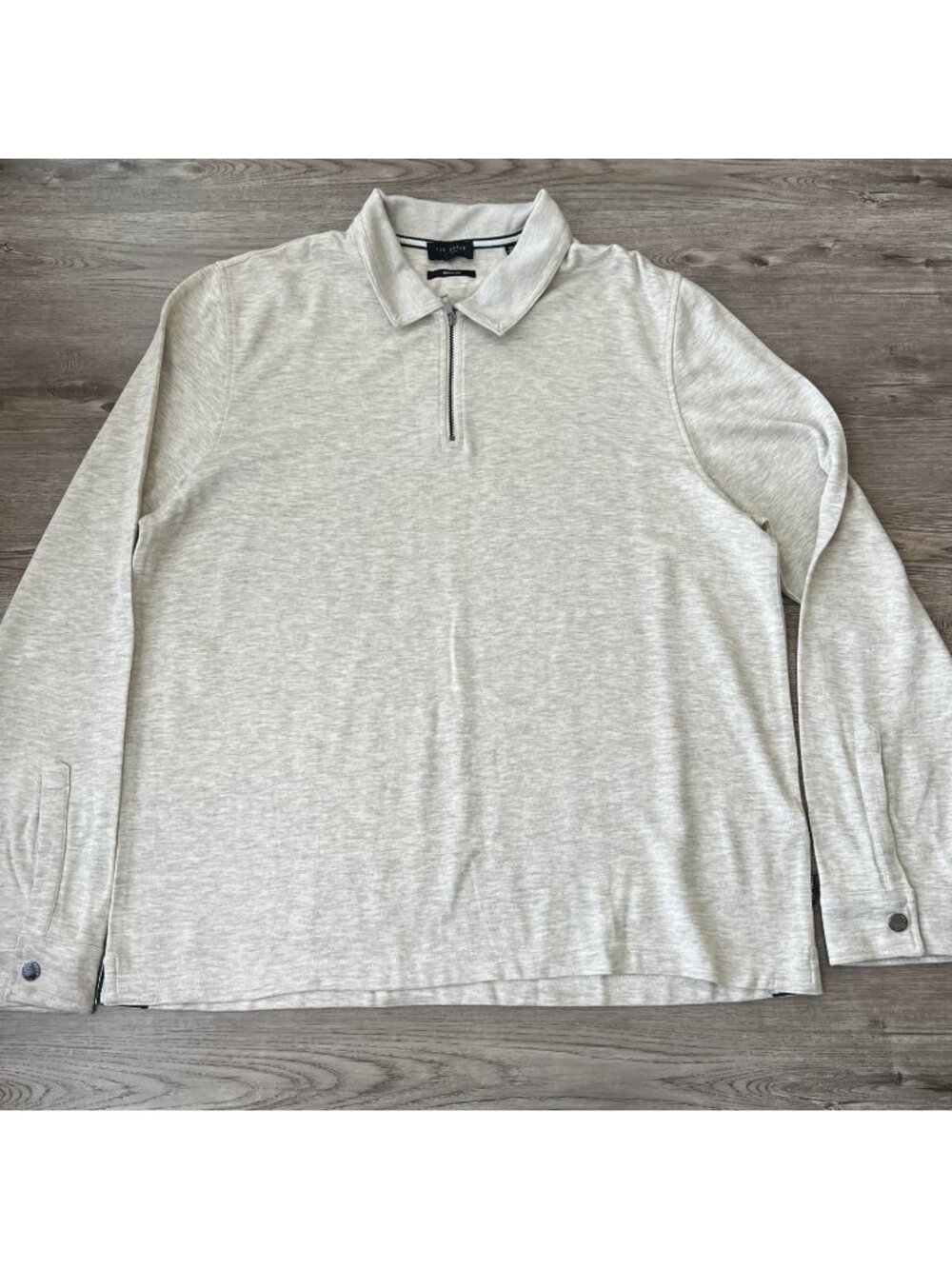 Ted‎ Baker London Quarter Zip Polo Shirt Mens 2XL Cream Regular Fit Long Sleeve
